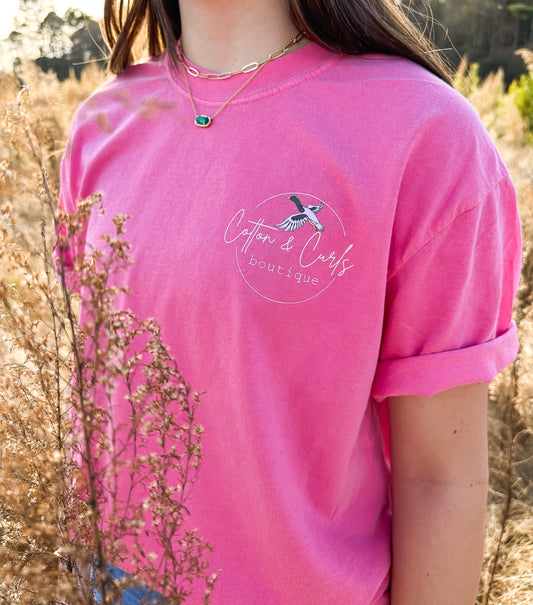 Hot Pink Cotton & Curls Logo T-Shirt!